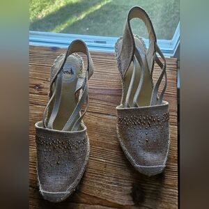 Espadrille Slingback Wedges with Beaded Detail - Sand Made In Spain By VIDORRETA